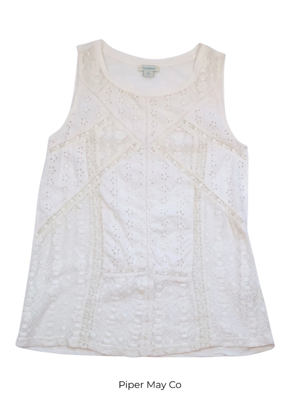 Sundance Lace Tank Top XS White Embroidered Boho Chic